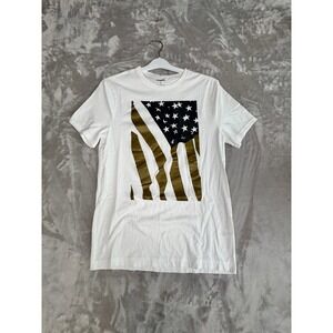 Express White Graphic T-Shirt Gold American Flag Short Sleeve Cotton Kids Size M